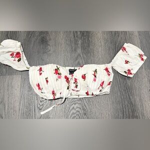 Forever 21 Floral Crop Top - White with Pink and Green